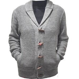 PLUS SIZE 2X LOVESOME women's gray fisherman style cardigan toggle elbow patches